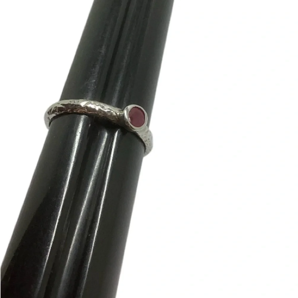 Sterling silver red gemstone solitaire ring
